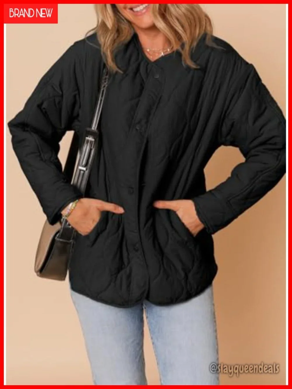Womens Quilted Lightweight Puffer Jacket Button Down Padded Outwear With Pockets